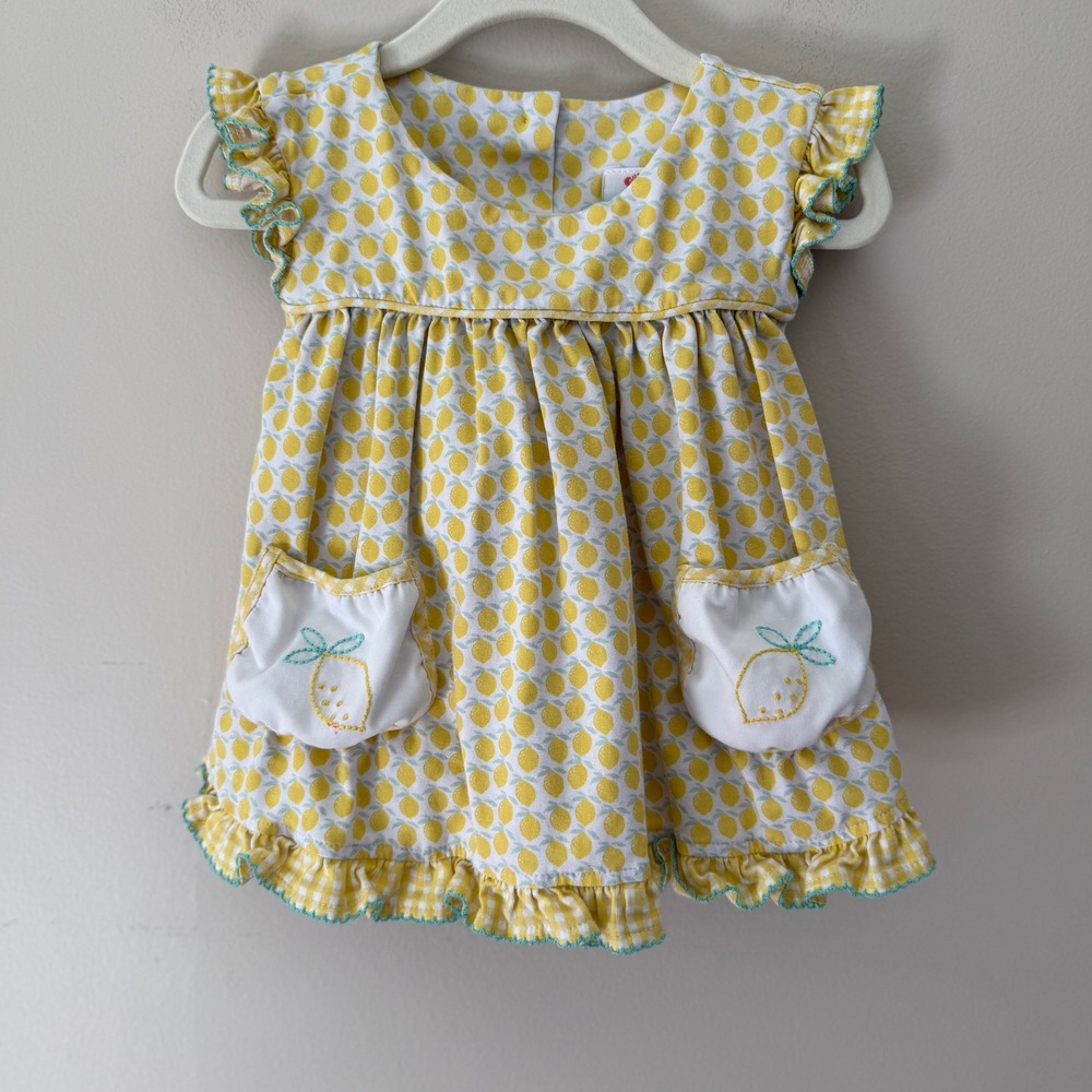 Shrimp & Grits‎ Kids Lemon Print Dress Ruffle Pockets Bow Back Girls 3T
